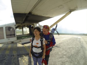 Climbing onto the plane